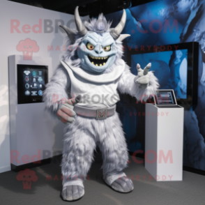 Silver Demon mascot costume character dressed with a Blouse and Digital watches