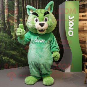 Green Lynx mascot costume character dressed with a Dungarees and Earrings