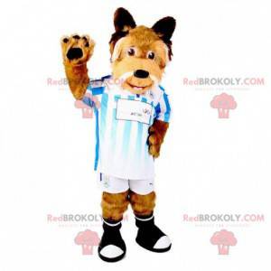 Brown and white hairy and sporty dog mascot - Redbrokoly.com