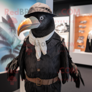 Black Albatross mascot costume character dressed with a Waistcoat and Hats