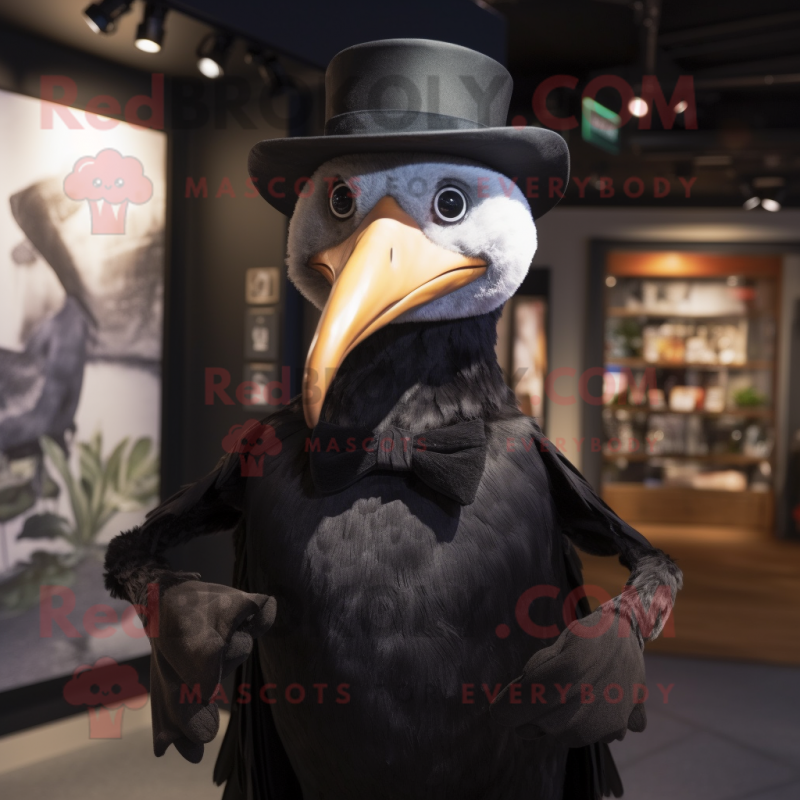 Black Albatross mascot costume character dressed with a Waistcoat and Hats