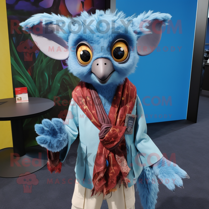 Sky Blue Aye-Aye mascot costume character dressed with a Blazer and Shawls