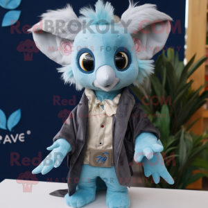 Sky Blue Aye-Aye mascot costume character dressed with a Blazer and Shawls