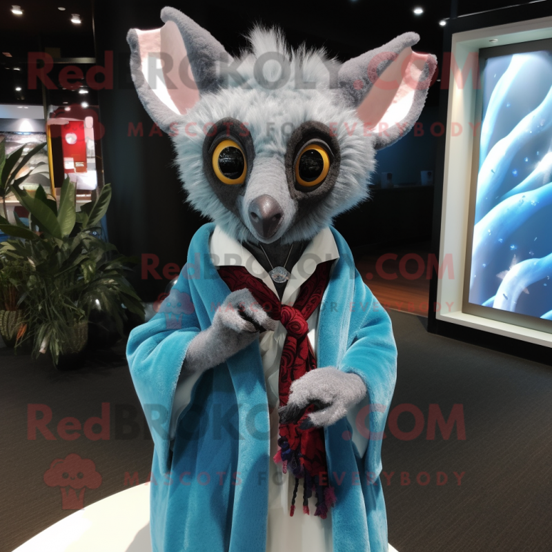 Sky Blue Aye-Aye mascot costume character dressed with a Blazer and Shawls Sky Blue Aye-Aye mascot costume character dressed with a Blazer and Shawls