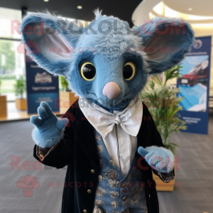 Sky Blue Aye-Aye mascot costume character dressed with a Blazer and Shawls