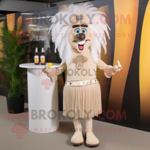 Beige Chief mascot costume character dressed with a Cocktail Dress and Shoe clips