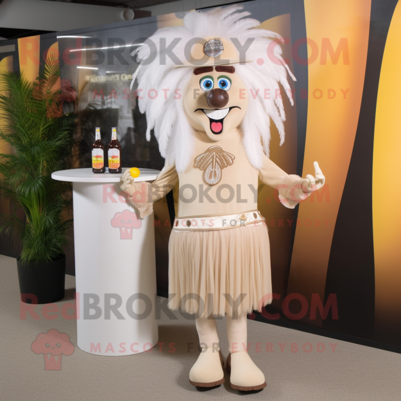 Beige Chief mascot costume character dressed with a Cocktail Dress and Shoe clips Beige Chief mascot costume character dressed with a Cocktail Dress and Shoe clips