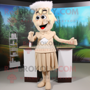 Beige Chief mascot costume character dressed with a Cocktail Dress and Shoe clips