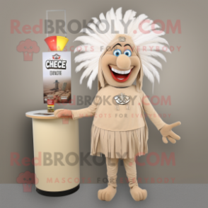 Beige Chief mascot costume character dressed with a Cocktail Dress and Shoe clips