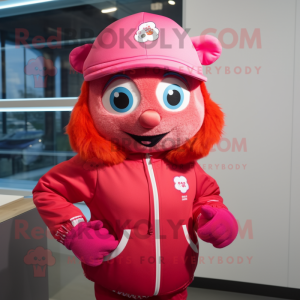 Rød rosa maskot drakt figur...