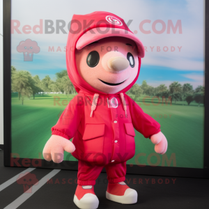 Röd Rosa maskot kostym...