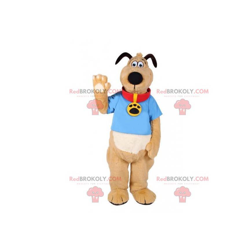 Mascote cachorro marrom e branco com coleira - Redbrokoly.com