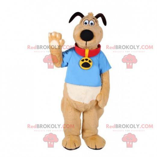 Hnědý a bílý pes maskot s límcem - Redbrokoly.com
