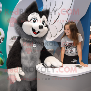 Silver Skunk mascot costume character dressed with a V-Neck Tee and Watches