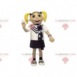 Mascotte de fillette blonde en uniforme d'écolière -