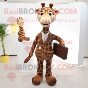Brown Giraffe mascot costume character dressed with a Suit Pants and Clutch bags