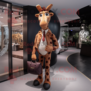 Brown Giraffe mascot costume character dressed with a Suit Pants and Clutch bags