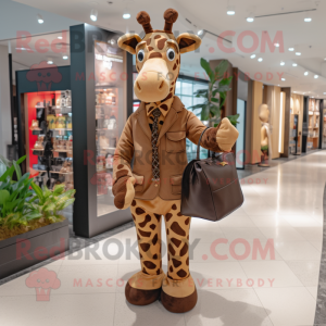 Brown Giraffe mascot costume character dressed with a Suit Pants and Clutch bags