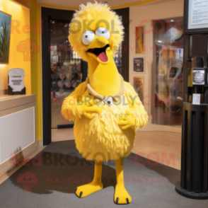 Yellow Ostrich mascot costume character dressed with a Trousers and Brooches