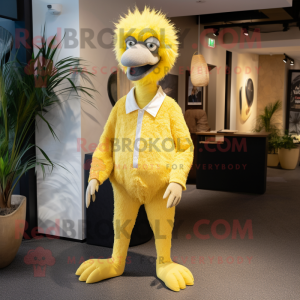 Yellow Ostrich mascot costume character dressed with a Trousers and Brooches