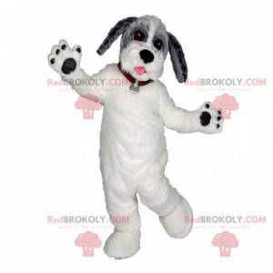 Grijs en zwart witte hond mascotte. Mooie driekleurige hond -