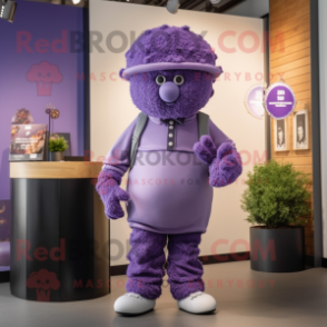 Lavender Meatballs mascot costume character dressed with a Trousers and Berets