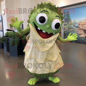 Olive Fish Tacos mascot costume character dressed with a Sheath Dress and Gloves