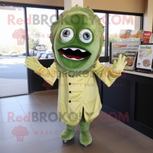 Olive Fish Tacos mascot costume character dressed with a Sheath Dress and Gloves