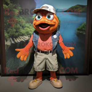 Orange Salmon mascot costume character dressed with a Bermuda Shorts and Belts