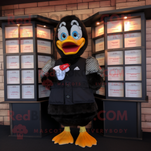 Black Swan mascot costume character dressed with a Button-Up Shirt and Wallets