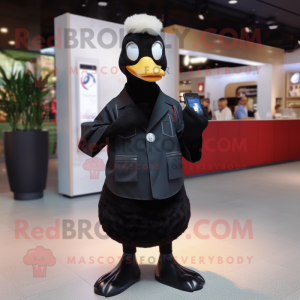 Black Swan mascot costume character dressed with a Button-Up Shirt and Wallets