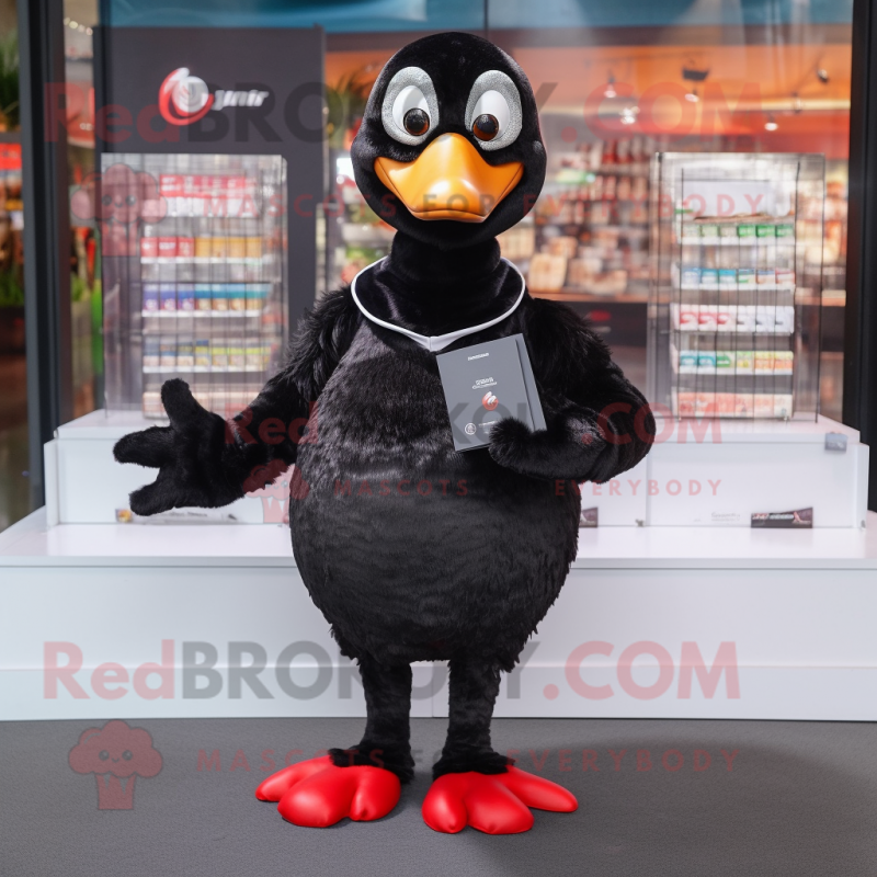 Black Swan mascot costume character dressed with a Button-Up Shirt and Wallets Black Swan mascot costume character dressed with a Button-Up Shirt and Wallets