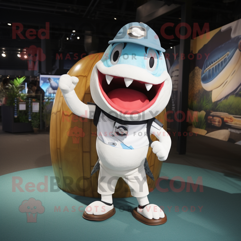 White Tuna mascot costume character dressed with a Rugby Shirt and Caps White Tuna mascot costume character dressed with a Rugby Shirt and Caps