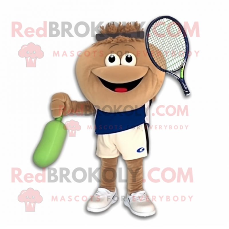 Beige Tennis Racket mascot costume character dressed with a Corduroy Pants and Cummerbunds Beige Tennis Racket mascot costume character dressed with a Corduroy Pants and Cummerbunds