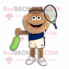 Beige Tennis Racket mascot costume character dressed with a Corduroy Pants and Cummerbunds