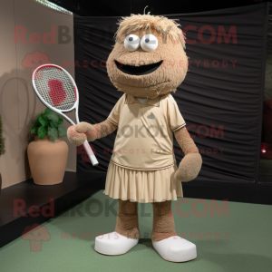 Beige Tennis Racket mascot costume character dressed with a Corduroy Pants and Cummerbunds