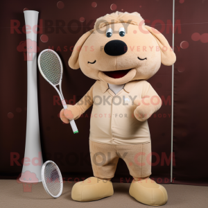Beige Tennis Racket mascot costume character dressed with a Corduroy Pants and Cummerbunds