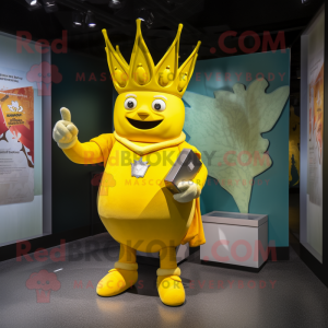 Yellow King mascot costume character dressed with a Playsuit and Handbags