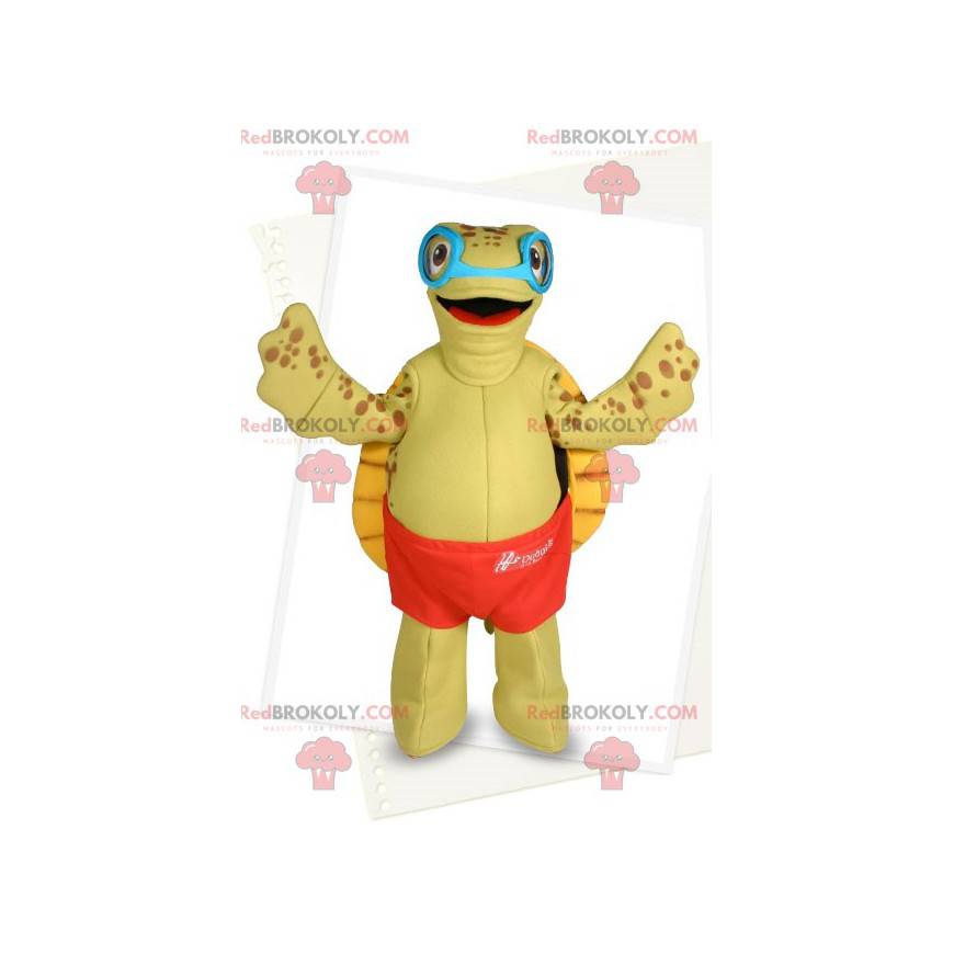 Turtle mascot with glasses and swim shorts - Redbrokoly.com