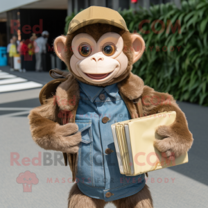 Tan Capuchin Monkey mascot costume character dressed with a Boyfriend Jeans and Handbags