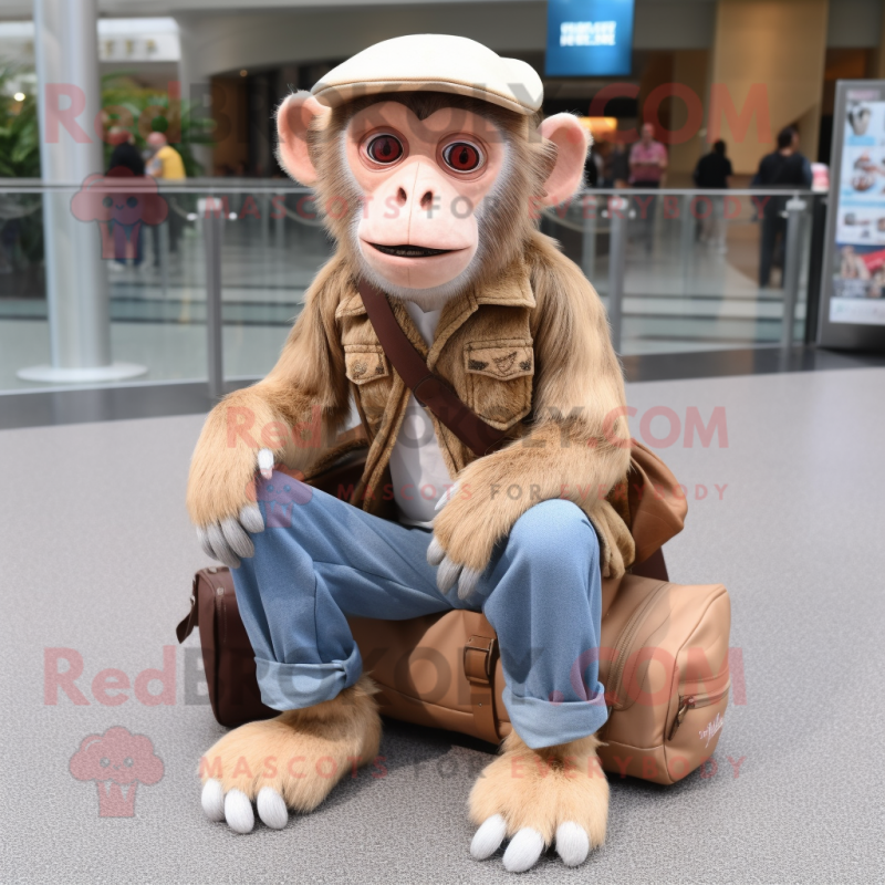 Tan Capuchin Monkey mascot costume character dressed with a Boyfriend Jeans and Handbags