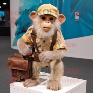 Tan Capuchin Monkey mascot costume character dressed with a Boyfriend Jeans and Handbags