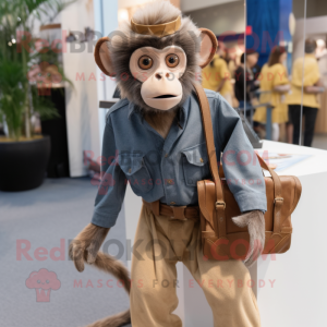 Tan Capuchin Monkey mascot costume character dressed with a Boyfriend Jeans and Handbags