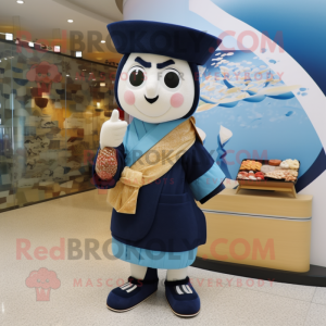 Navy Sushi mascot costume character dressed with a Cardigan and Handbags