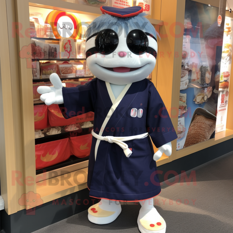 Navy Sushi mascot costume character dressed with a Cardigan and Handbags Navy Sushi mascot costume character dressed with a Cardigan and Handbags