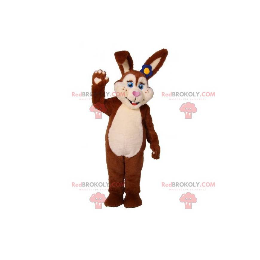 Brown and white plush rabbit mascot - Redbrokoly.com
