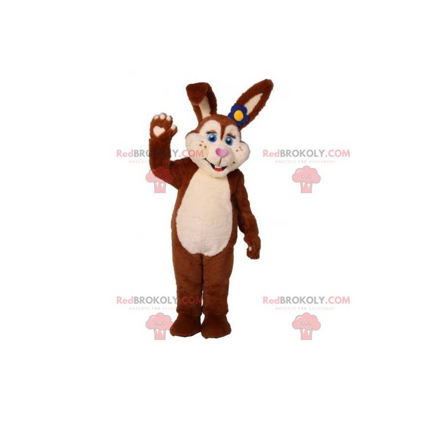 Hnědý a bílý plyšový králík maskot - Redbrokoly.com Hnědý a bílý plyšový králík maskot - Redbrokoly.com