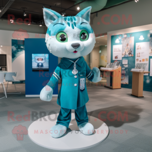 Teal Cat maskot kostume...