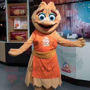 Tan Tikka Masala mascot costume character dressed with a Dress and Keychains