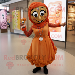 Tan Tikka Masala mascot costume character dressed with a Dress and Keychains